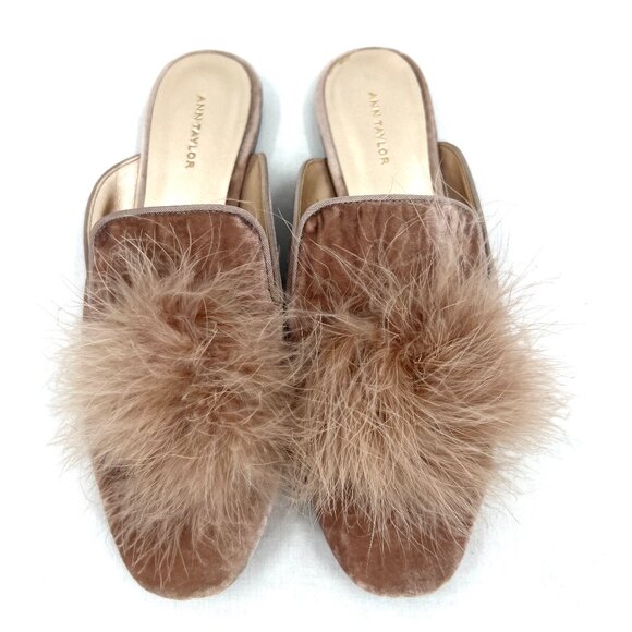 Ann Taylor Velour Pink Feathered Mules Women's 6.5 - Picture 1 of 8